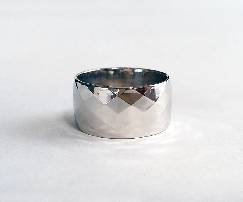 Boho style ring for ladies -Wide Hammered Ring