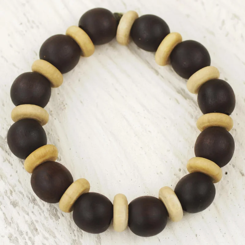 Trendy geometric cuff bracelets for women -Break Free Handcrafted Stretch Bracelet with Wood Beads