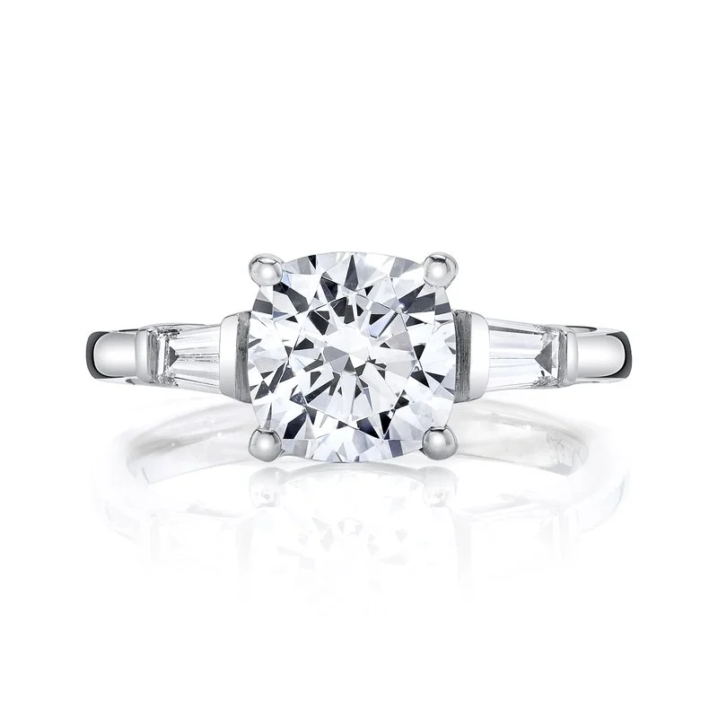 Ladies pear-shaped ring -Three Stone Ring Setting with Baguette Side Diamonds