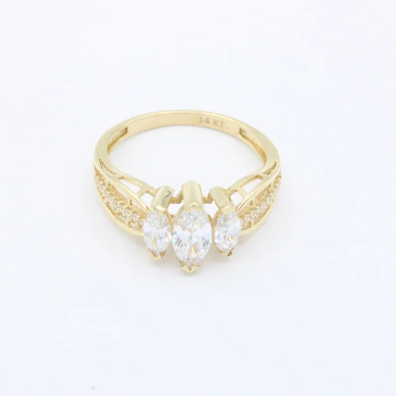 Elegant vintage ring for ladies -*NEW* 14K Women's CZ Three Ovals Ring JTJ™