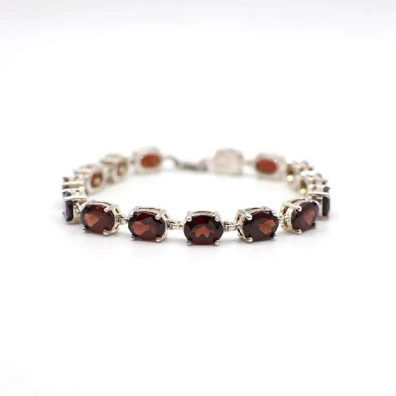 Ladies sparkling ruby bracelets -Vintage Genuine Garnet and Sterling Silver Bracelet