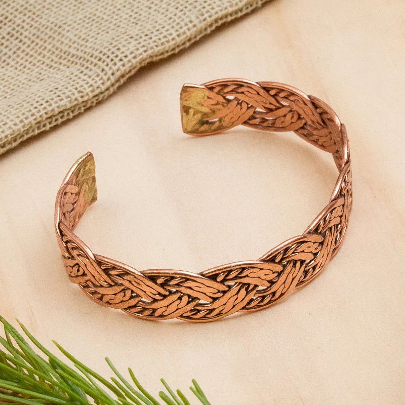 Delicate diamond bangle bracelets for women -Brilliant Weave Handcrafted Braided Copper Cuff Bracelet from Mexico