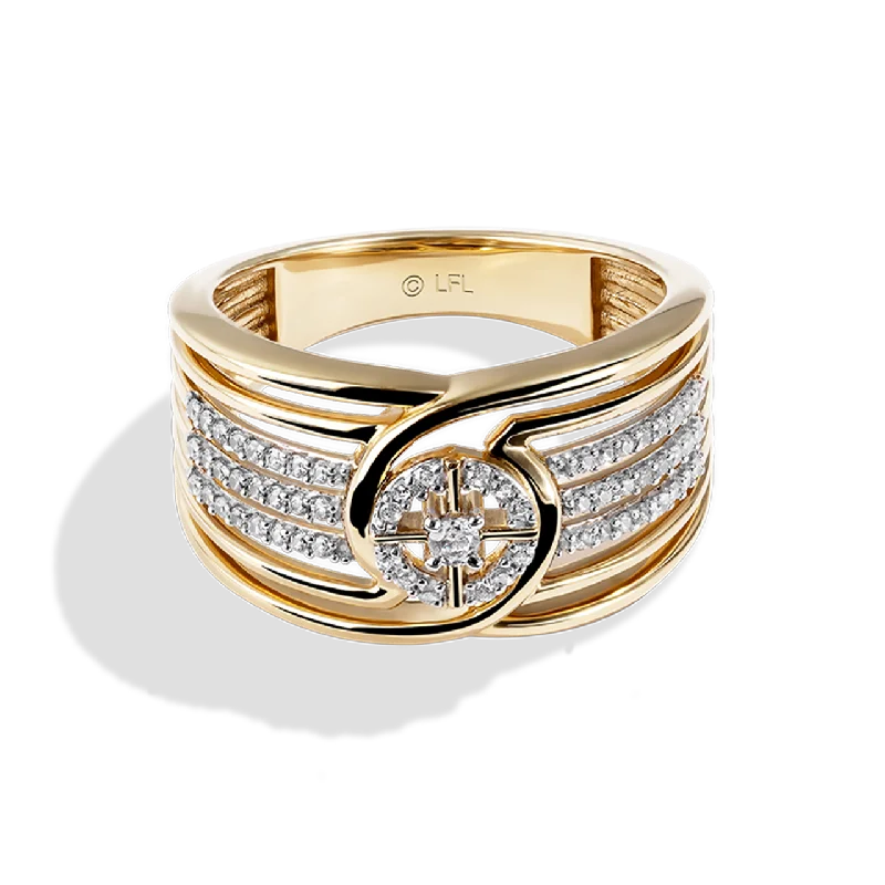 Dainty gemstone ring for ladies -THREEPIO SERIES WOMEN'S RING 1/4 CT.TW. White Diamonds 10K Yellow Gold