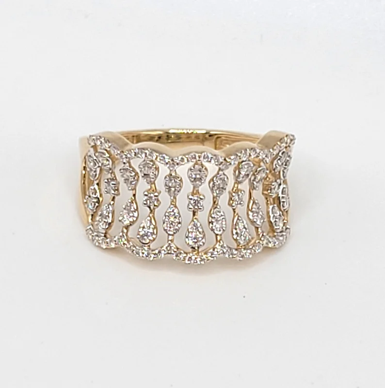 Simple band ring for women -14k Two-Tone Gold Scalloped Edge Diamond Fashion Ring