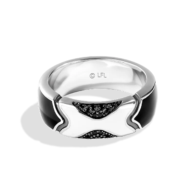 Ladies vintage sapphire ring -THE STORMTROOPER WOMEN'S RING Black Diamond Accent and Ceramic Silver