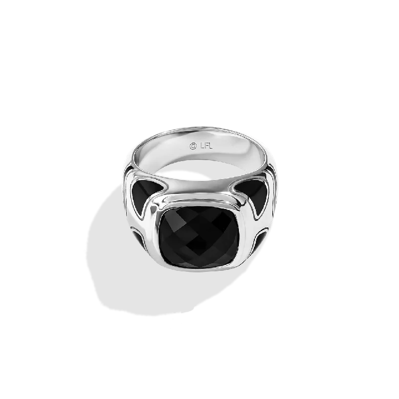 Elegant diamond band ring for women -THE STORMTROOPER MEN'S RING Black Enamel and Black Onyx Silver