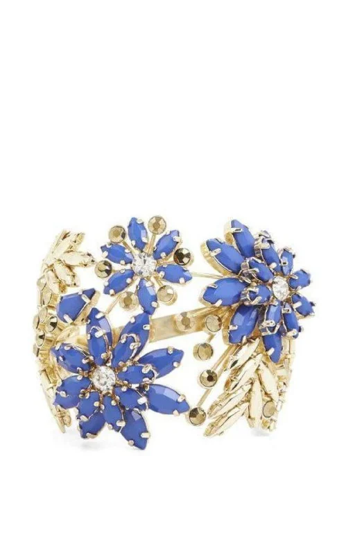 Trendy gold chain bracelets for women -Floral Stone Cuff Bracelet