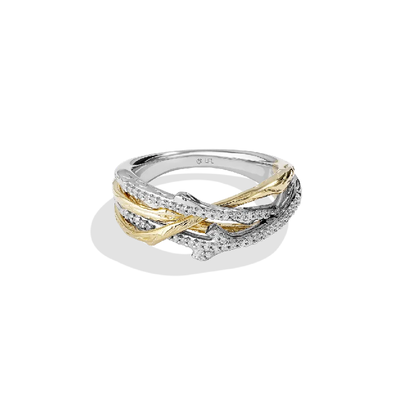 Simple band ring for women -THE DAGOBAH WOMEN'S RING 1/6 CT.TW. White Diamonds True Two Tone Silver and 10K Yellow Gold