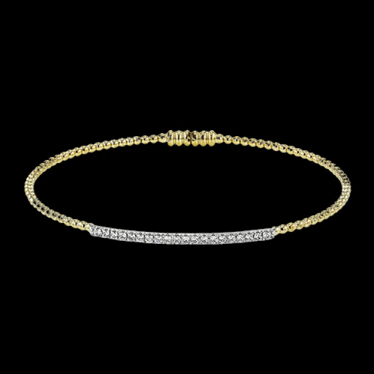 Ladies sparkling topaz bracelets -18K YG beaded bangle with a bar of shimmering diamonds in the center 0.28 ctw, and a magnetic closure