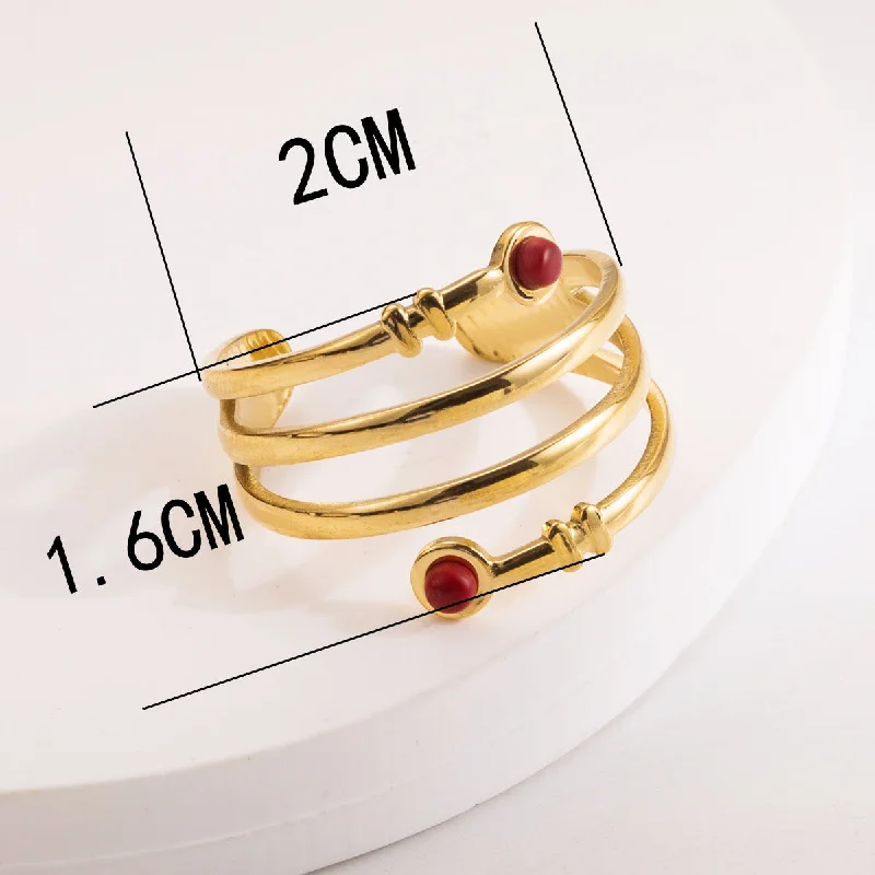 Ladies tribal ring -Casual Vintage Style Simple Style Round Dots Stainless Steel Titanium Steel Plating Inlay Rhinestones 18k Gold Plated Rings