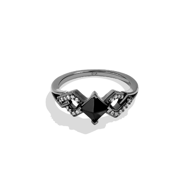 Classic cocktail ring for women -DARK ARMOR WOMEN'S RING 1/10 CT.TW. Diamond, Black Onyx in Sterling Silver with Black Rhodium