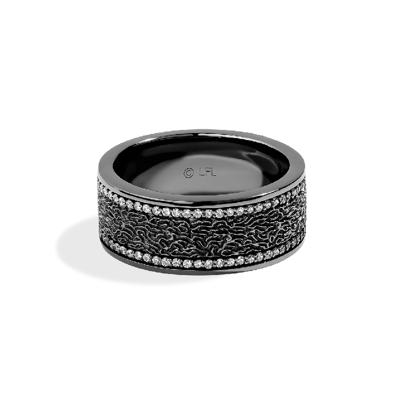 Minimalist platinum ring for ladies -IN CARBONITE WOMEN'S RING 1/5 CT.TW. White Diamonds Silver with Black Rhodium