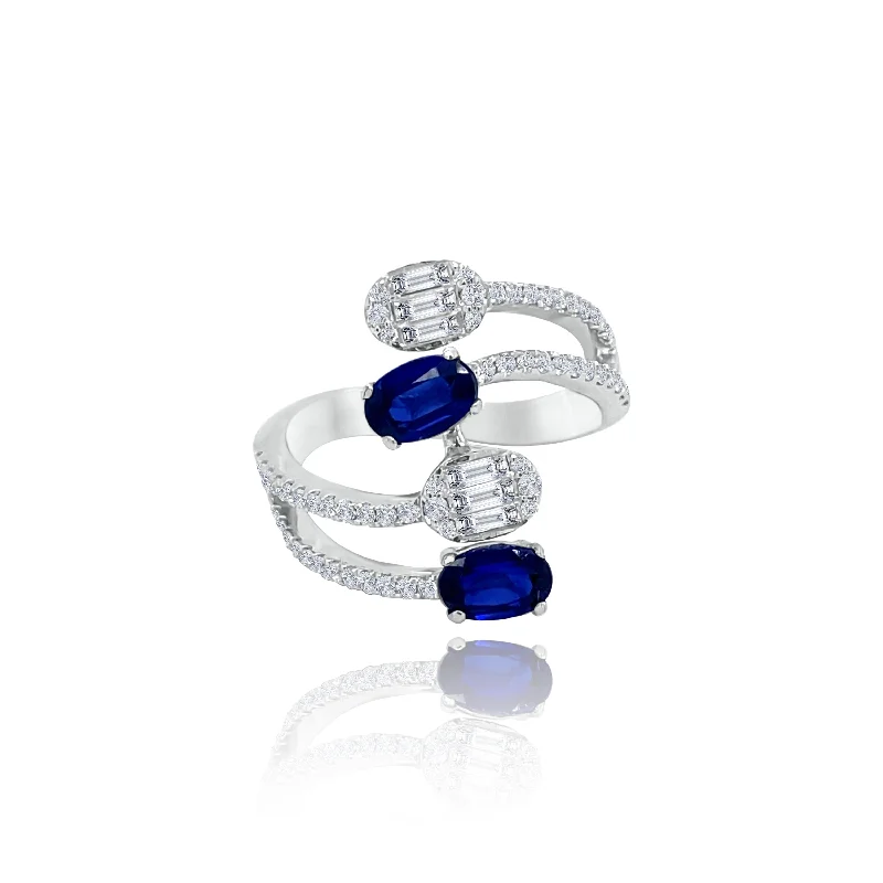 Ladies topaz ring -Sapphires & Diamonds Four Row "joel" Ring