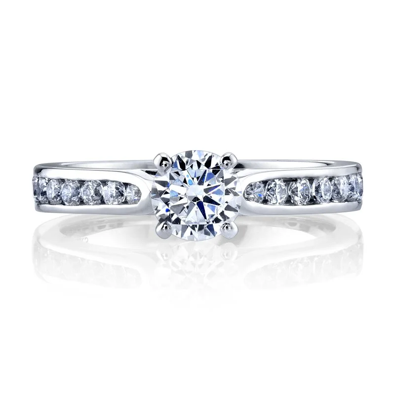 Simple silver band ring for women -Solitaire Ring Setting With Channel Set Diamond Band