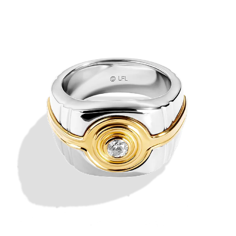 Trendy gold ring for ladies -THREEPIO SERIES MEN'S RING 1/4 CT.TW. White Diamonds Two Tone Silver and 10K Yellow Gold