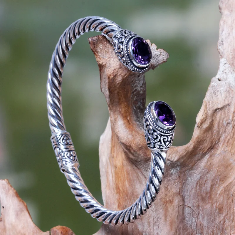 Ladies unique moon phase bracelets -Bali Splendor Bali Jewelry Sterling Silver Cuff Bracelet with Amethyst