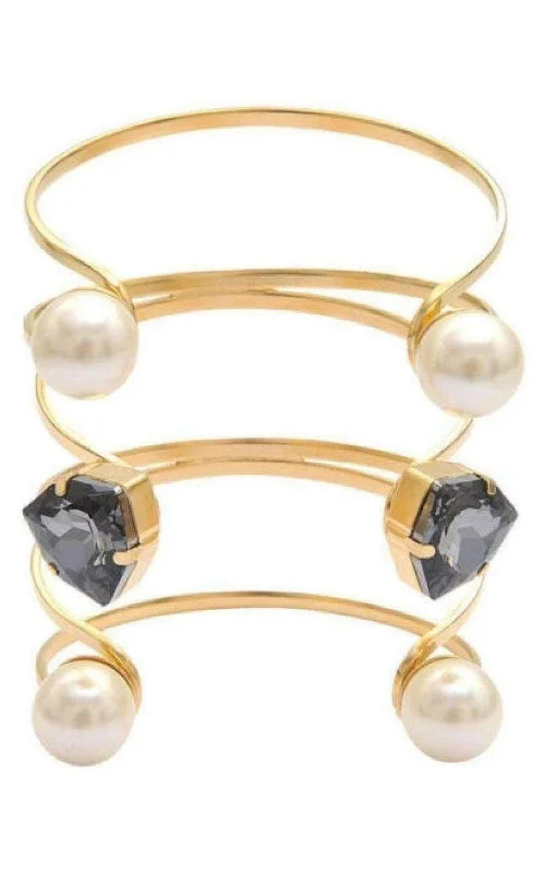 Delicate silver chain bracelets for women -Gold Swarovski Crystal Pearl Cuff Bracelet