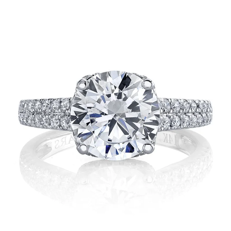 Elegant birthstone ring for women -Solitaire Ring Setting With 2 Row Diamond Band