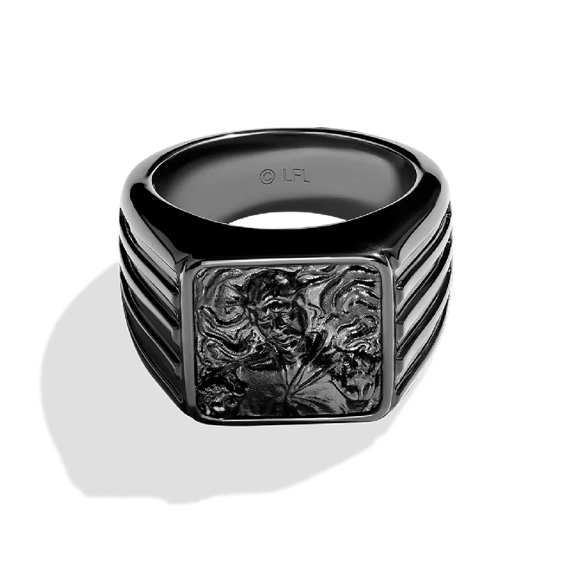 Ladies cushion cut ring -IN CARBONITE MEN'S RING Silver with Black Rhodium