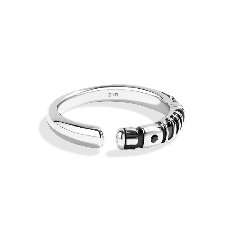 Trendy cocktail ring for women -OBI WAN KENOBI™ MEN'S/WOMEN'S STERLING SILVER AND BLACK RHODIUM LIGHTSABER RING with 1/6 CT.TW. Diamonds