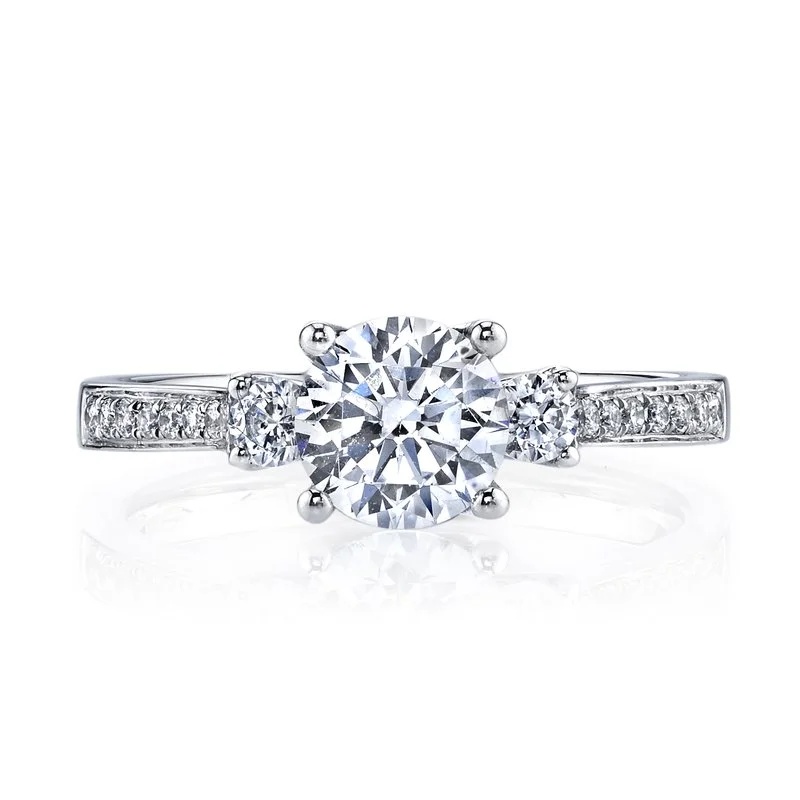 Modern princess ring for ladies -Three Stone Plus Ring Setting with Round Side Diamonds