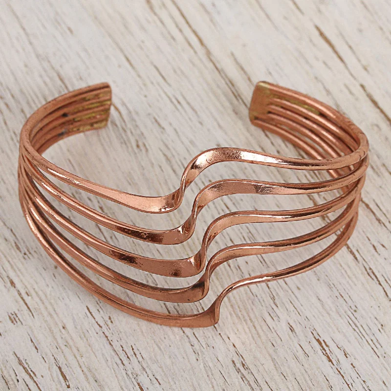 Ladies unique moon phase bracelets -Brilliant Waves Copper Statement Cuff Bracelet