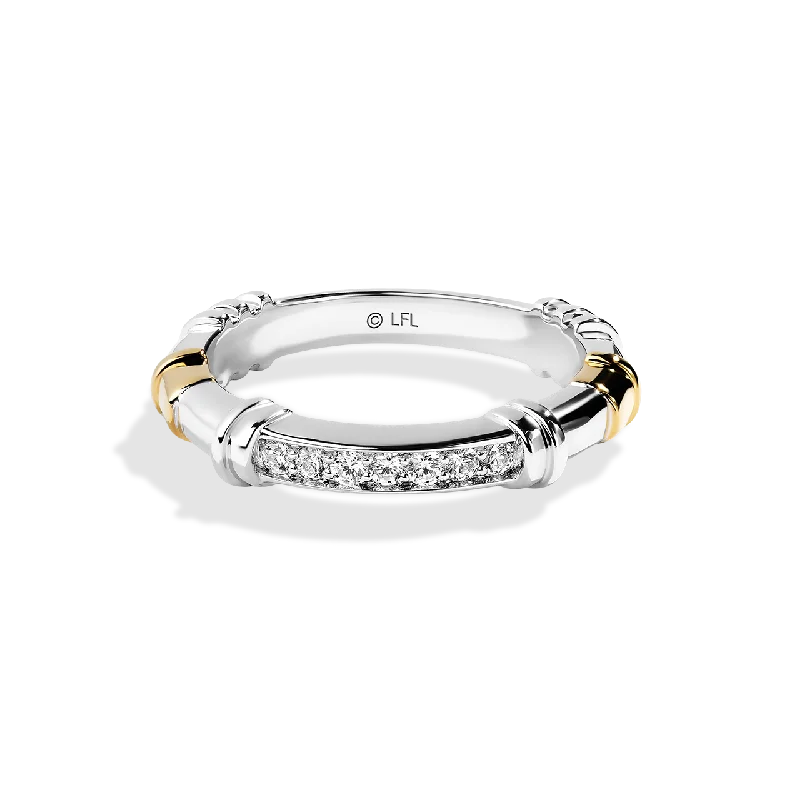 Ladies three-stone ring -A JEDI™ MARK WEDDING BAND 1/6 CT.TW. Diamond, 14K White and Yellow Gold