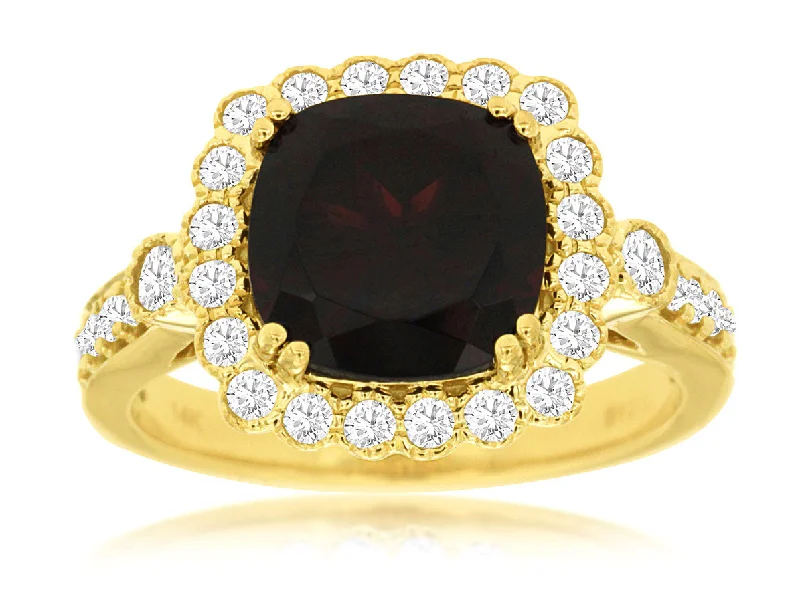 Ladies onyx ring -14k Yellow Gold Garnet and Diamond Ring