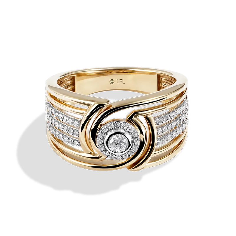 Trendy statement ring for women -THREEPIO SERIES WOMEN'S RING 1/3 CT.TW. White Diamonds 10K Yellow Gold