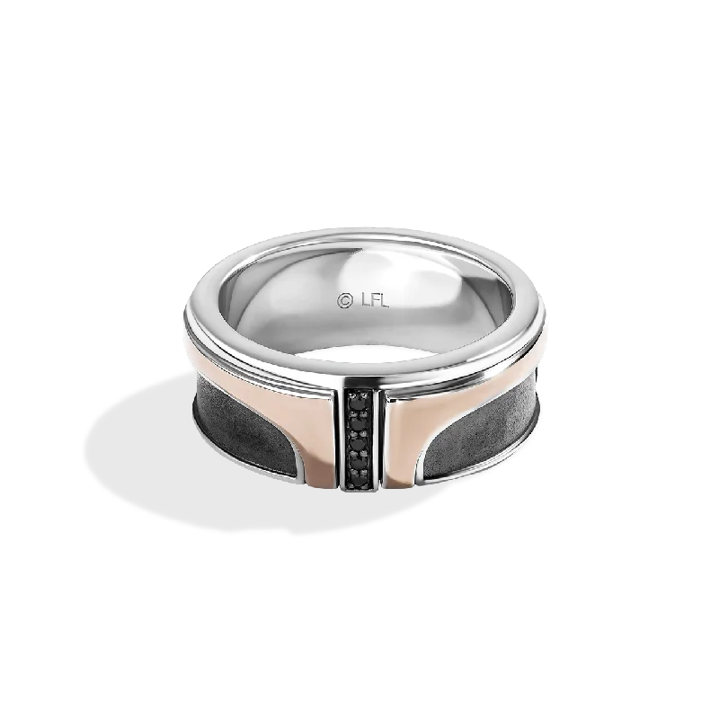 Statement silver ring for women -BOBA FETT™ WOMEN'S RING Black Diamond Accent, Sterling Silver with Black Rhodium and 10K Rose Gold