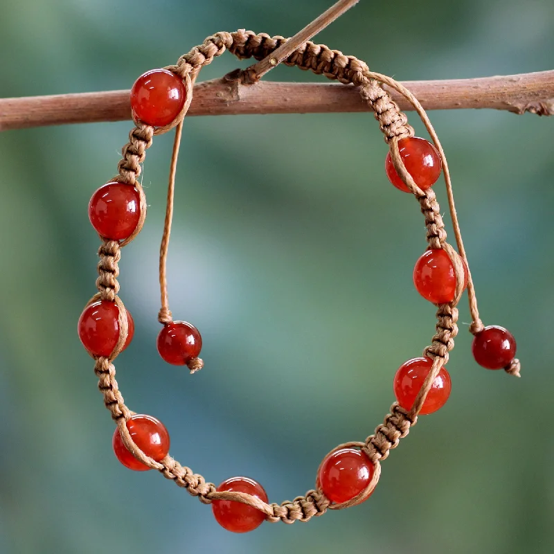 Modern rose gold chain bracelets for women -Blissful Energy Cotton and Carnelian Artisan Crafted Shambhala Bracelet