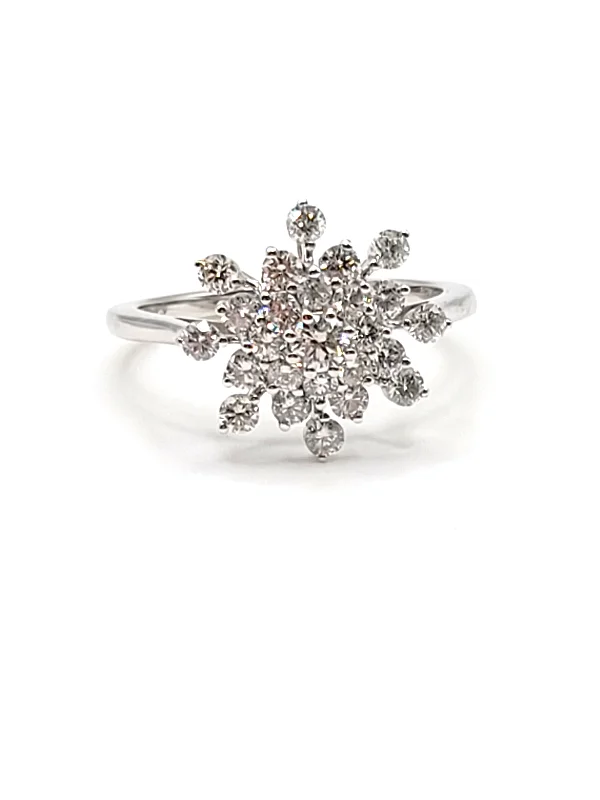 Minimalist platinum ring for ladies -18k White Gold Snowflake Ring