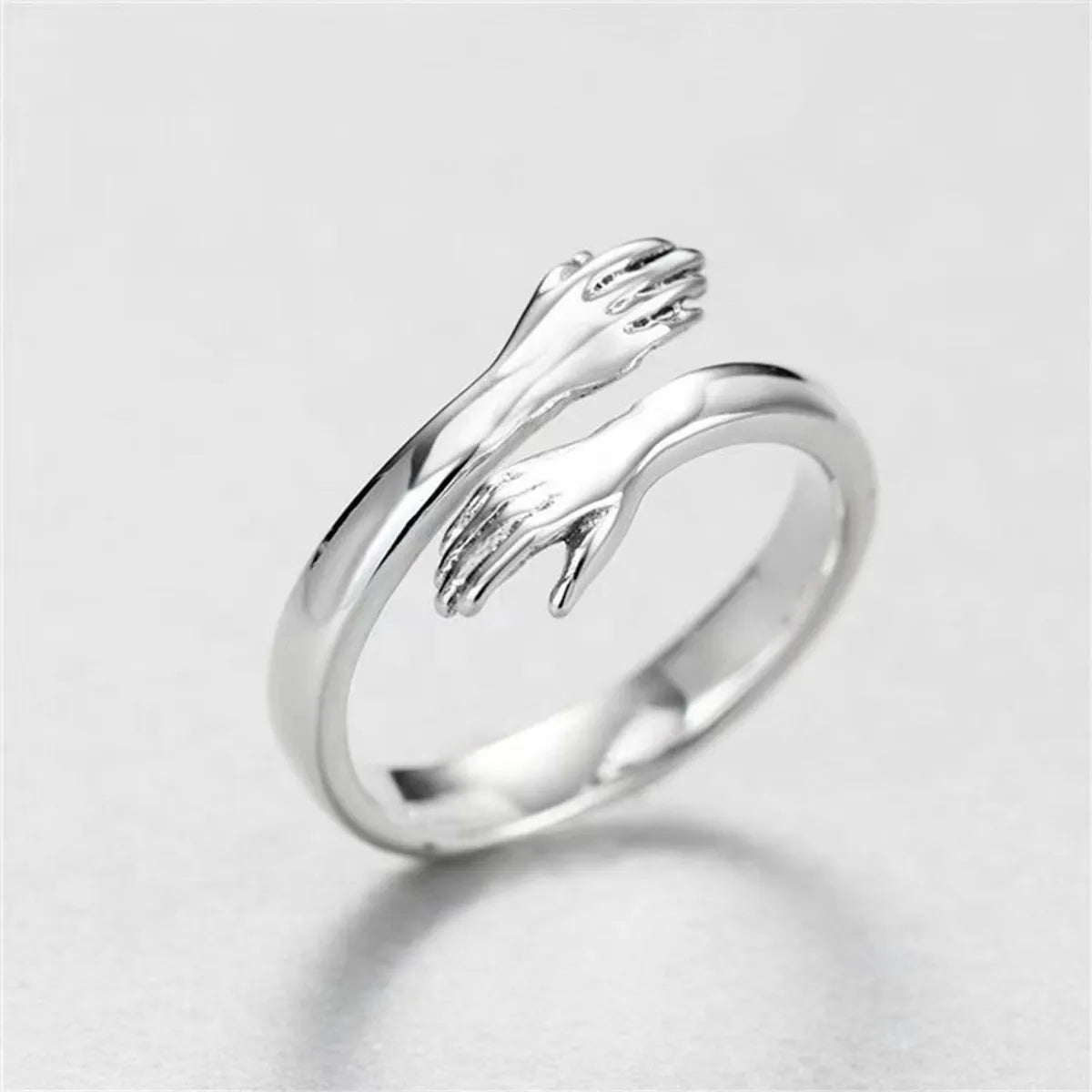 Trendy gold ring for ladies -Fashion Creative Double Hand Stainless Steel Open End Ring