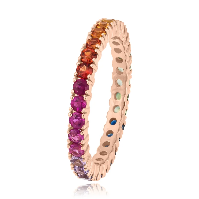 Ladies asymmetrical ring -Fine Round Multi Colour Sapphires Eternity Ring