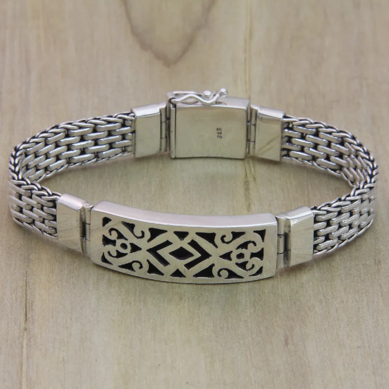 Trendy boho wrap bracelets for ladies -Balinese Warrior Sterling Silver Bracelet