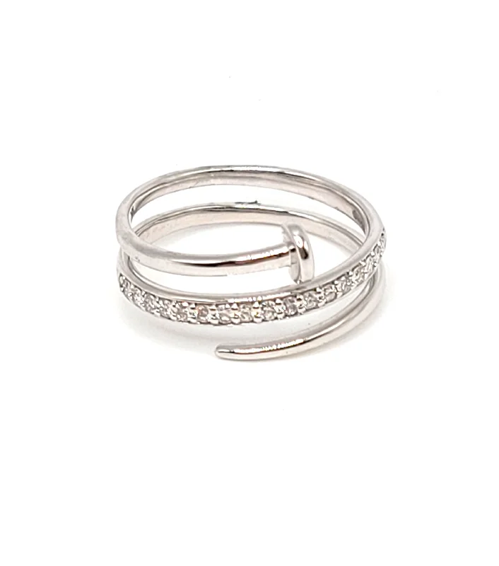 Simple silver ring for ladies -14k White Gold Coiled Nail Ring