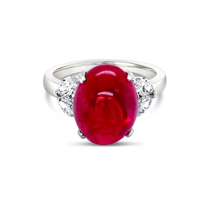 Ladies bold diamond ring -Cabochon Ruby & Marquise cut Diamonds Ring