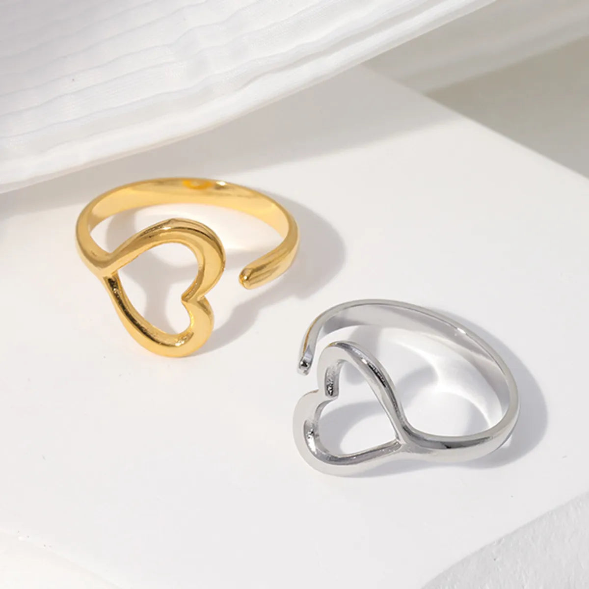 Delicate silver ring for ladies -Sweet Simple Style Heart Shape Stainless Steel Plating Hollow Out Open Rings