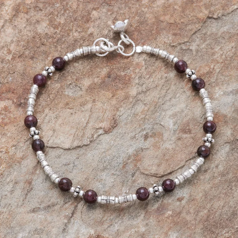 Ladies sparkling aquamarine bracelets -Antique Hill Tribe Hill Tribe Garnet Beaded Bracelet from Thailand