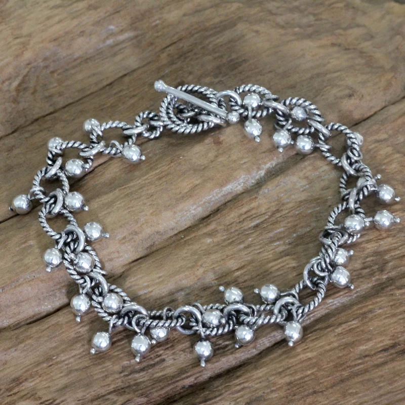 Simple silver beaded bracelets for ladies -Bright Berries Handmade Balinese Silver Charm Bracelet