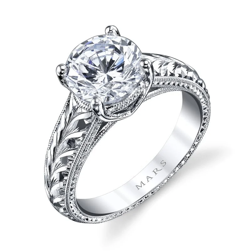 Modern solitaire ring for ladies -Engraved Solitaire Ring Setting