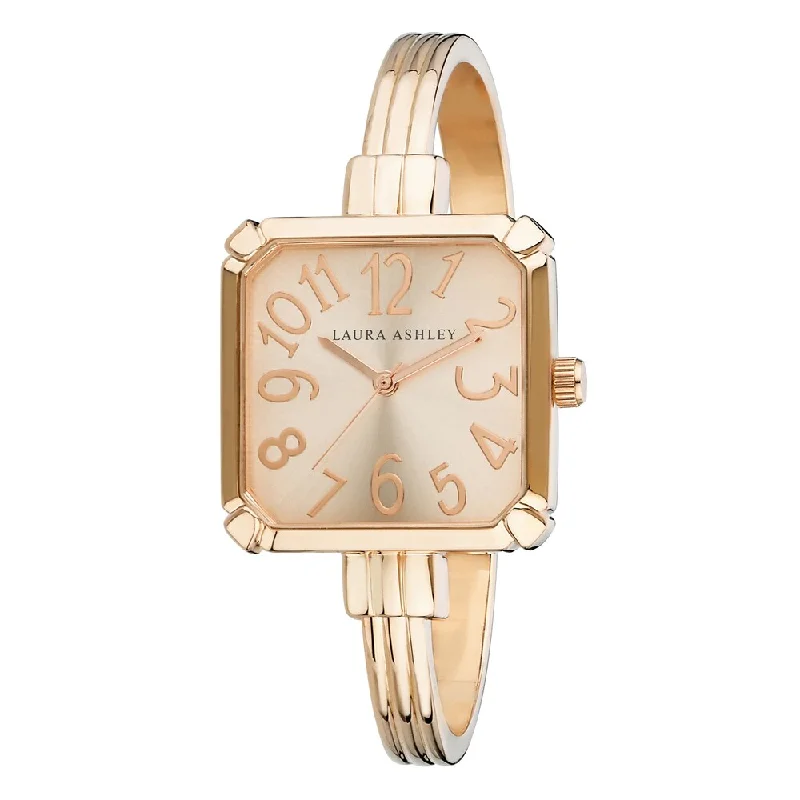 Vintage gold chain bracelets for women -Laura Ashley Rose Gold Skinny Bangle Square Watch - Rose Gold