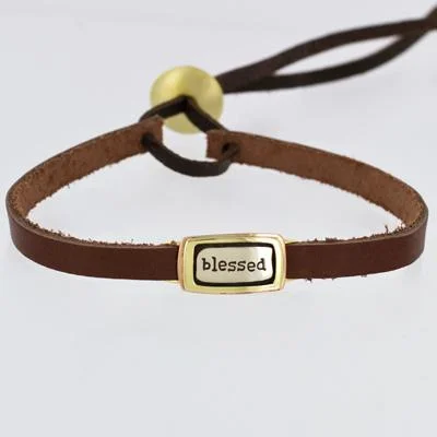 Elegant gold charm bracelets for ladies -Blessed Mixed Metals Bracelet On Sienna Leather