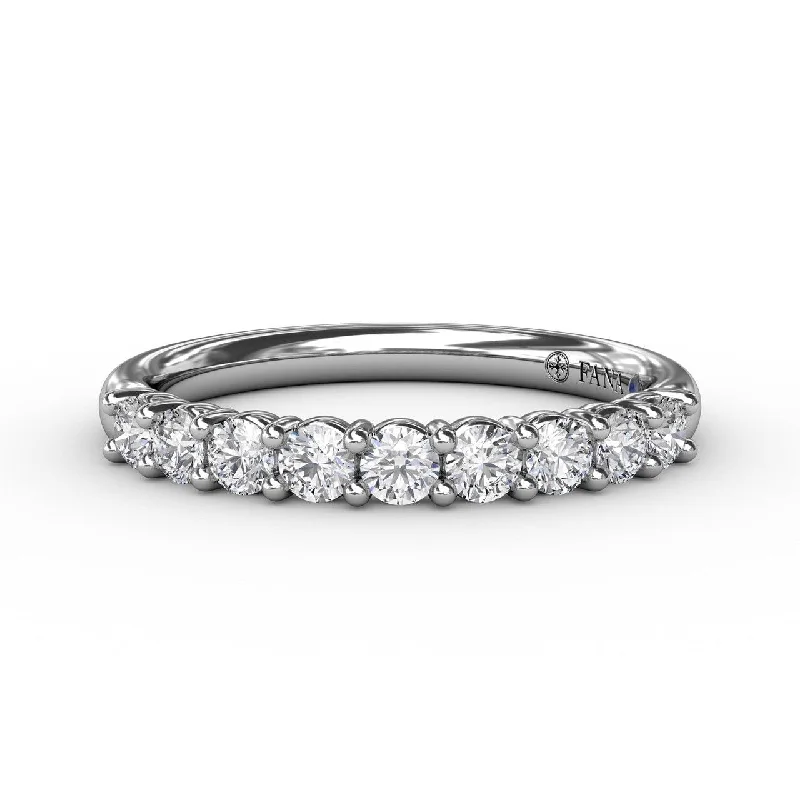 Ladies elegant halo ring -Diamond Wedding Band in 14K White Gold