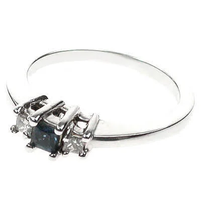 Simple silver ring for ladies -0.45 CT Princess Cut Blue Sapphires & Diamonds - Three Stone Ring