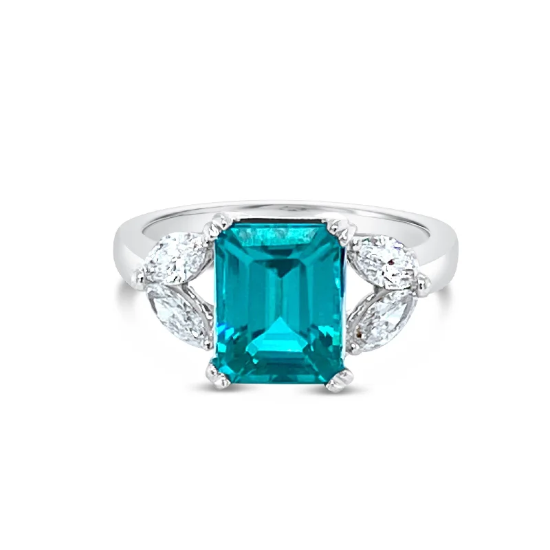 Minimalist platinum ring for ladies -Paraiba & Marquise cut Diamonds Ring