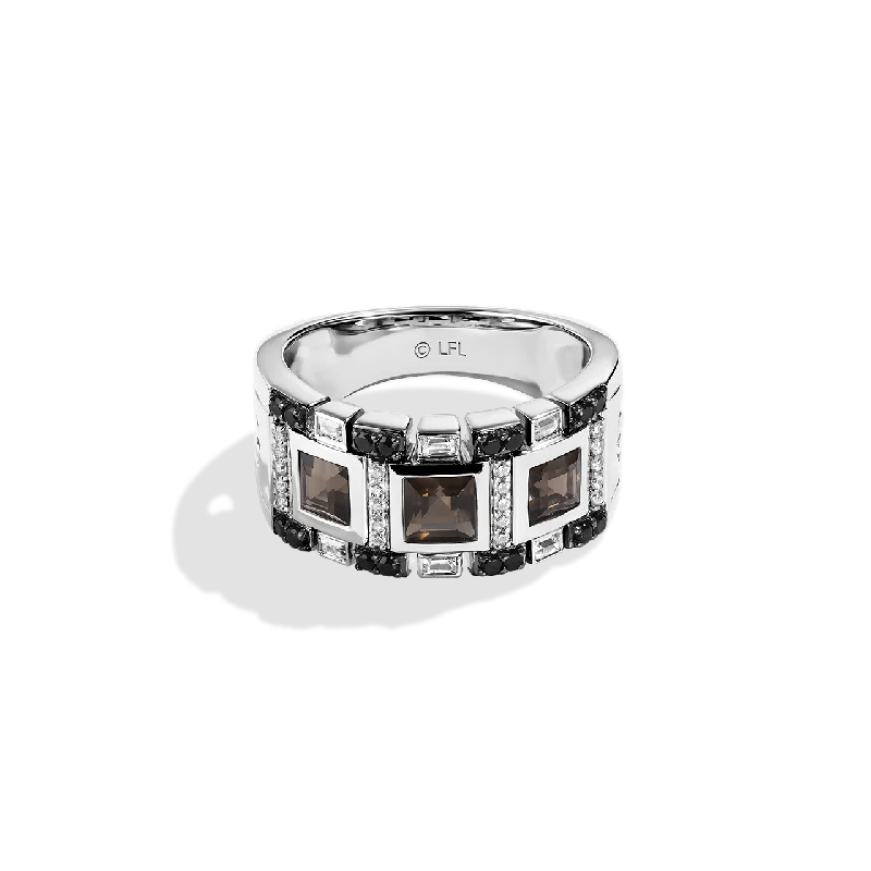 Ladies colorful stone ring -THE WOOKIEE WOMEN'S RING 1/3 CT.TW. Black and White Diamonds and Smokey Quartz Silver