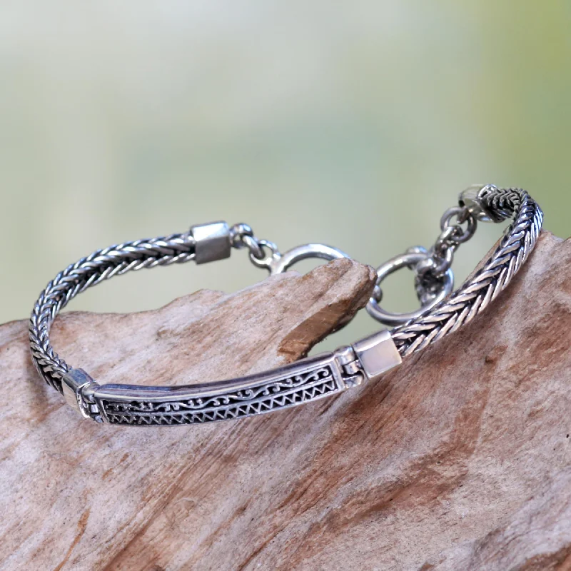 Ladies lightweight bangle bracelets -Ayung Wave Artisan Designed Sterling Silver Pendant Bracelet from Bali