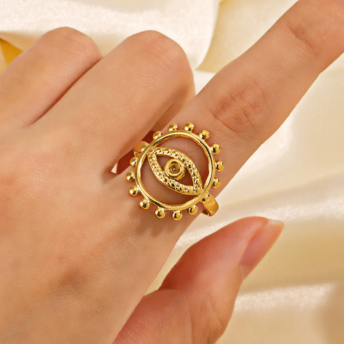 Modern gold band ring for women -Retro Eye Stainless Steel Plating 18k Gold Plated Open Rings