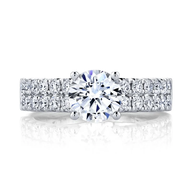 Ladies three-stone ring -Solitaire Ring Setting With 2 Row Diamond Band